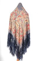 An early 20th Century printed floral damask silk shawl