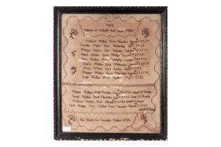 'The Children of Richard and Sarah Walker' - George III needlework sampler