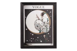 An Art Deco style mirror decorated with Vogue December 1919 cover designed by George Wolfe Plank