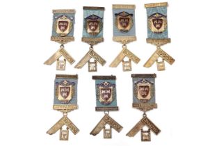 Seven silver-gilt and enamel Masonic medals, for the Newcastle City Lodge