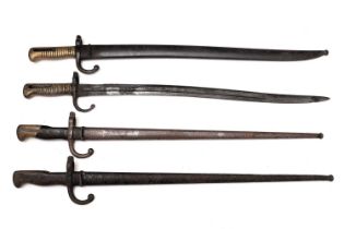 Two French Gras bayonets and two French Chassepot bayonets