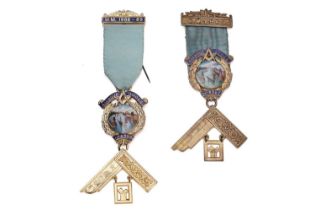 Two silver-gilt and enamel Masonic medals