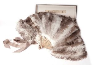 A Belle Epoque ostrich feather fan retailed by Duvelleroy