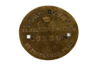 A brass luggage label for Lord Boyne