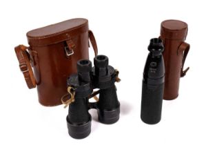 A pair of WWII military binoculars and a spotting scope