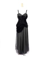 A 1930s Perlmutt Model black velvet and tulle evening dress