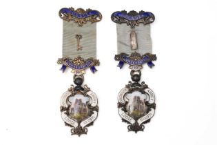 Two silver and enamel Masonic Founder medals