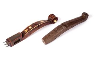 Two Victorian treen knitting sticks