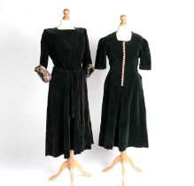 A pair of late 1940s velvet party dresses | worn by teenage sisters on their return from evacuation