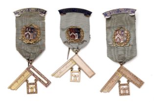 Three 9ct yellow gold and enamel Masonic medals
