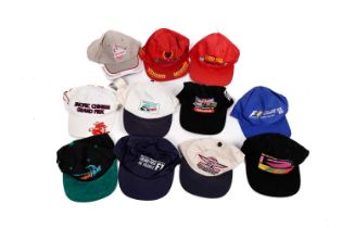 A collection of F1 Formula One Motorsports Grand Prix caps