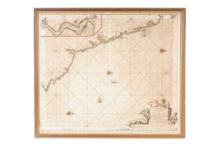 A sea chart and map off the East Coast of England and Scotland