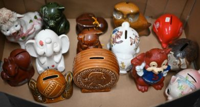 Fourteen various ceramic and other money-boxes (box)