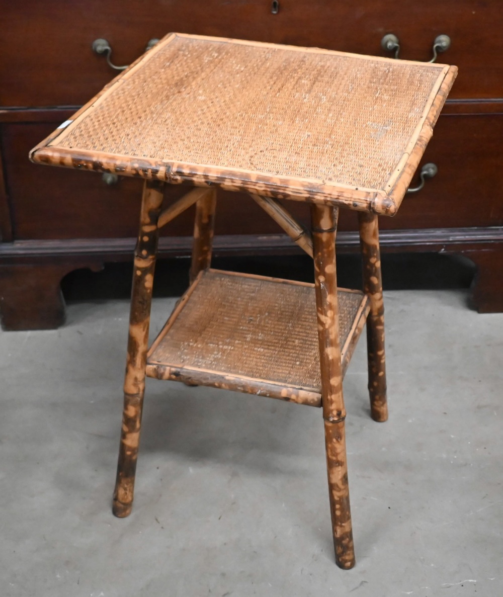 A late Victorian tiger bamboo two-tier occasional table, 46 x 46 x 65 cm high