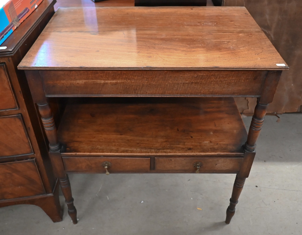 A Victorian mahogany side table with undertier and two drawers raised on turned supports, 75 x 49 - Image 2 of 3