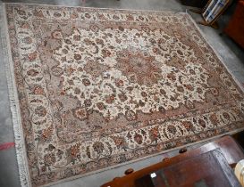 A Chinese cream ground carpet with traditional Persian sylised floral design, 356 x 256 cm (