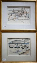 Chervin - Two chalk sailing sketches, signed, and inscribed by Paul Gallico on reverse,12.5 x16.5 cm