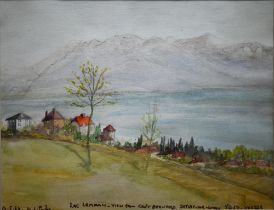 Pinder - Two watercolour views of Switzerland, watercolour, signed and inscribed, 23 x 30 cm and