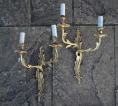 A pair of heavy quality ormolu twin-branch wall-sconces in the rococo taste