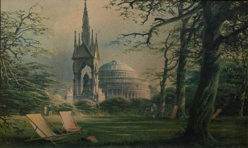 After Felix Kelly (1914-1994) - A print of The Royal Albert Hall and Albert Memorial,