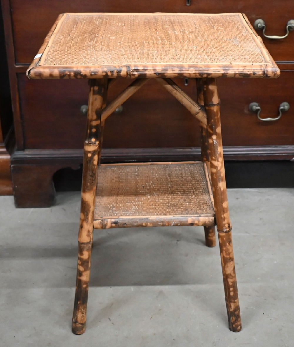 A late Victorian tiger bamboo two-tier occasional table, 46 x 46 x 65 cm high - Image 2 of 2