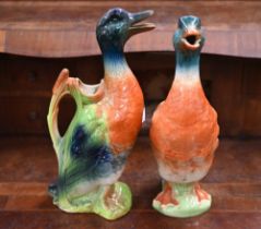 Two vintage French St Clement pottery large 'duck' jugs, 33 cm high