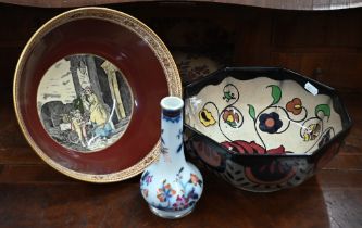 A Victorian Ironstone onion-shaped specimen vase with floral decoration, 17 cm to/w a Royal