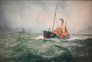 E Beauchamp - 'Home bound Fishing', watercolour, signed and dated 1929, 24 x 36 cm