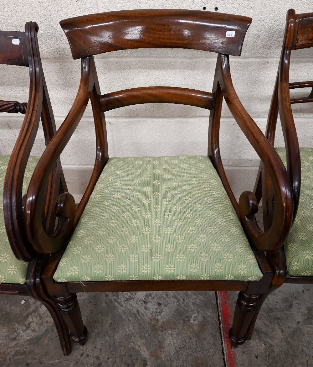 A pair of Regency mahogany rope-back carver chairs to/w two other Regency carvers, all with green - Image 2 of 4