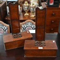 A pair of antique mahogany meat-plate stands with weighted box bases, 46 x 32 cm overall