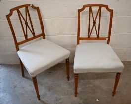 Eight Sheraton style dining chairs with linen fabric seats, early 20th century (8)