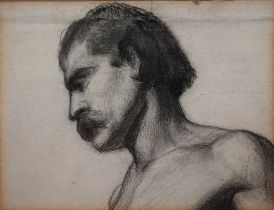 E Gibson attrib - Pencil study of a man, 11 x 15 cm