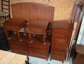 A 'Baronet' Canadian maple bedroom suite with walnut stain finish comprising six drawer low chest,