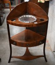 A 19th century corner washstand, 60 cm wide x 102 cm high, to/w an unmarked white metal salver in