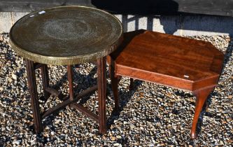 An Eastern Islamic embossed brass tray top table to/w small oak coffee table (2)