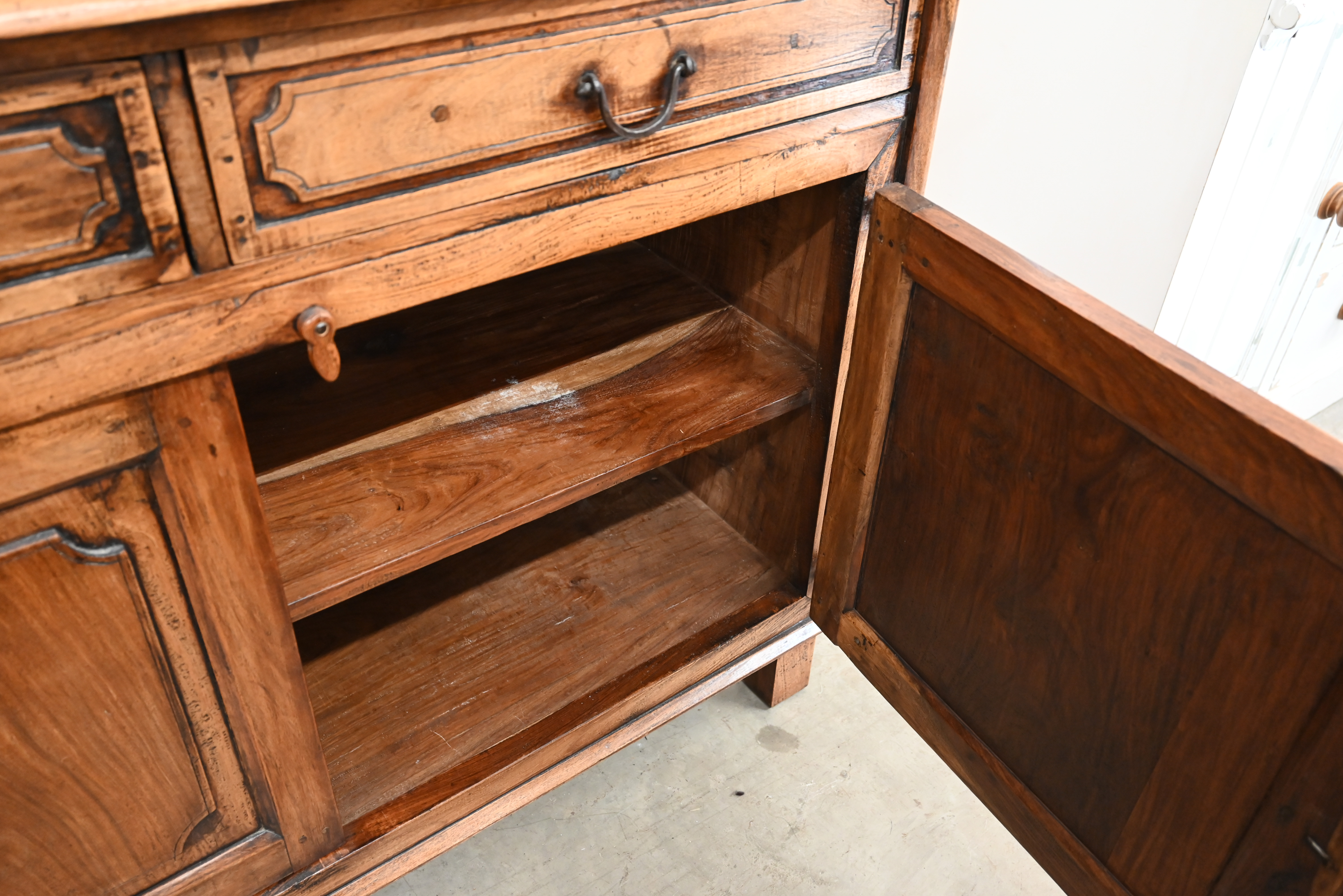 An Indian hardwood two part cabinet with open lattice panelled doors on base with two drawers and - Image 5 of 6