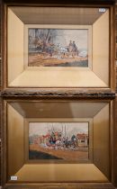 Walter Vernon - A pair of coaching scenes, watercolour with heightening, signed, 14 x 23 cm (2)