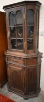 Antique continental part-glazed oak display cabinet/bookcase, 98 x 50 x 205 cm h