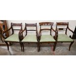 A pair of Regency mahogany rope-back carver chairs to/w two other Regency carvers, all with green