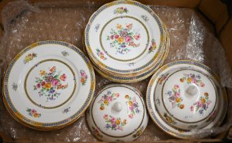 A floral-printed china part dinner service, retailed by T Goode & Co, London, 21 pieces (box)