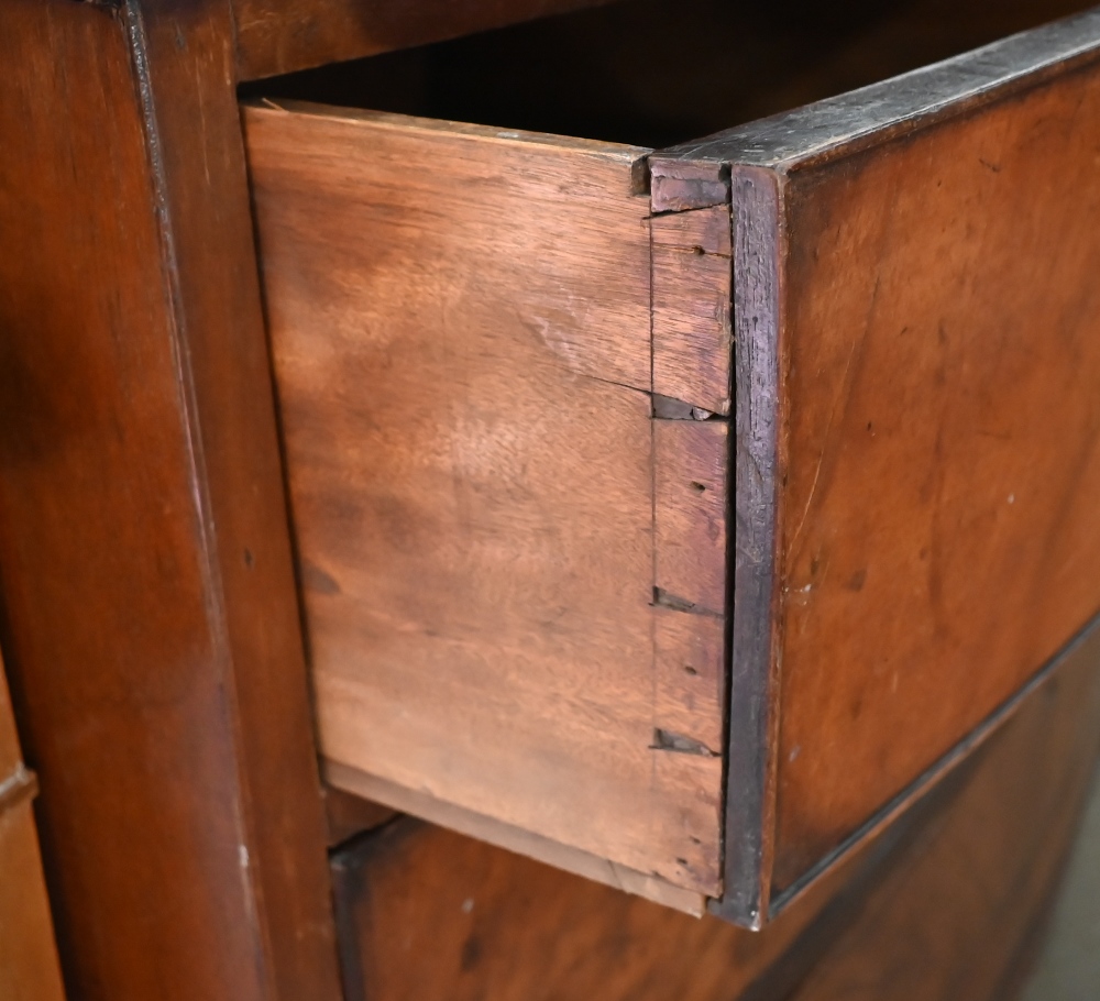 A 19th century mahogany bowfront chest of two short over two long drawers over shaped apron raised - Image 3 of 3