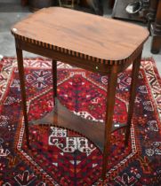 Edwardian walnut inlaid occasional table, 54 x 36 x 68 cm h, to/w small two-drawer hall table, 46