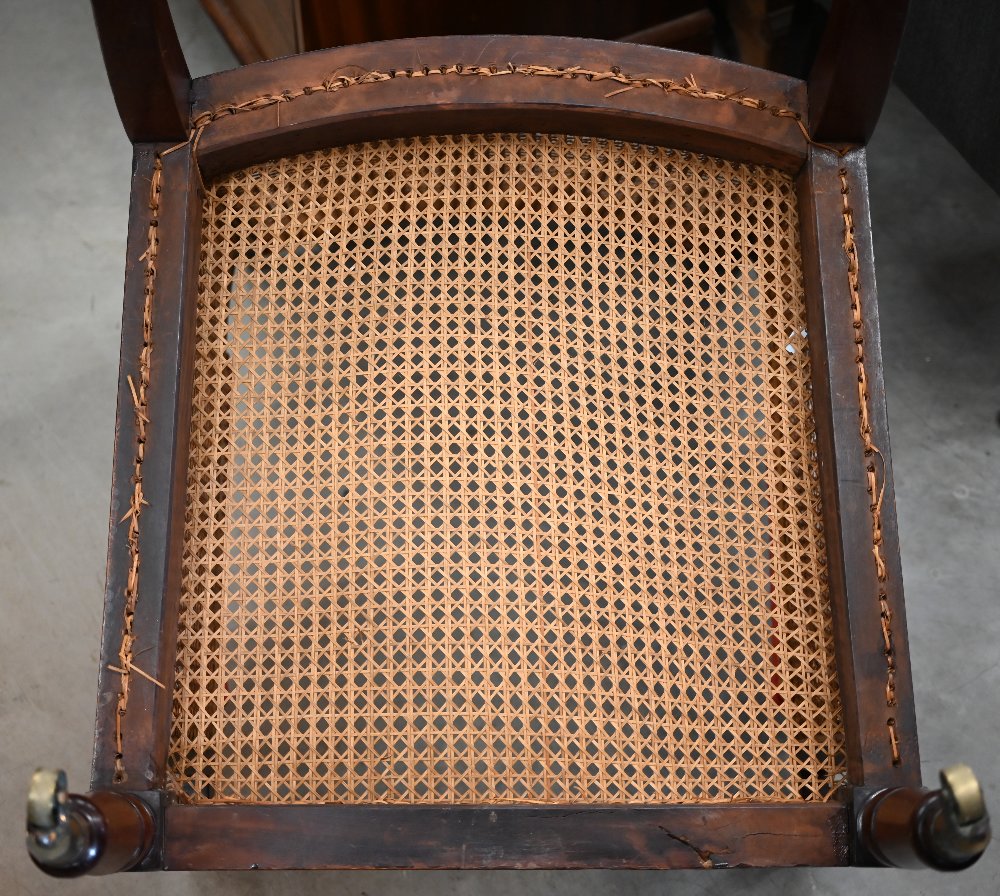 A mid 19th century mahogany framed bergere library chair with baluster turned supports and brass - Image 6 of 9