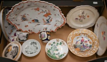 An 18th century Bow porcelain large shell dish, painted with the 'Two Quails' pattern, 35 x 28 cm