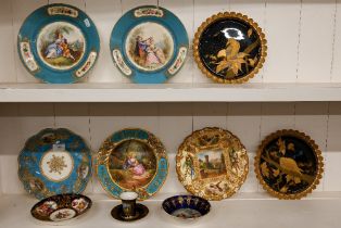 Three antique Coalport china cabinet plates with painted decoration to/w a pair of Coalport plates