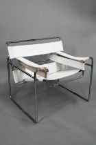 A mid-century Wassily armchair designed by Marcel Breuer,  chrome framed with off-white canvas