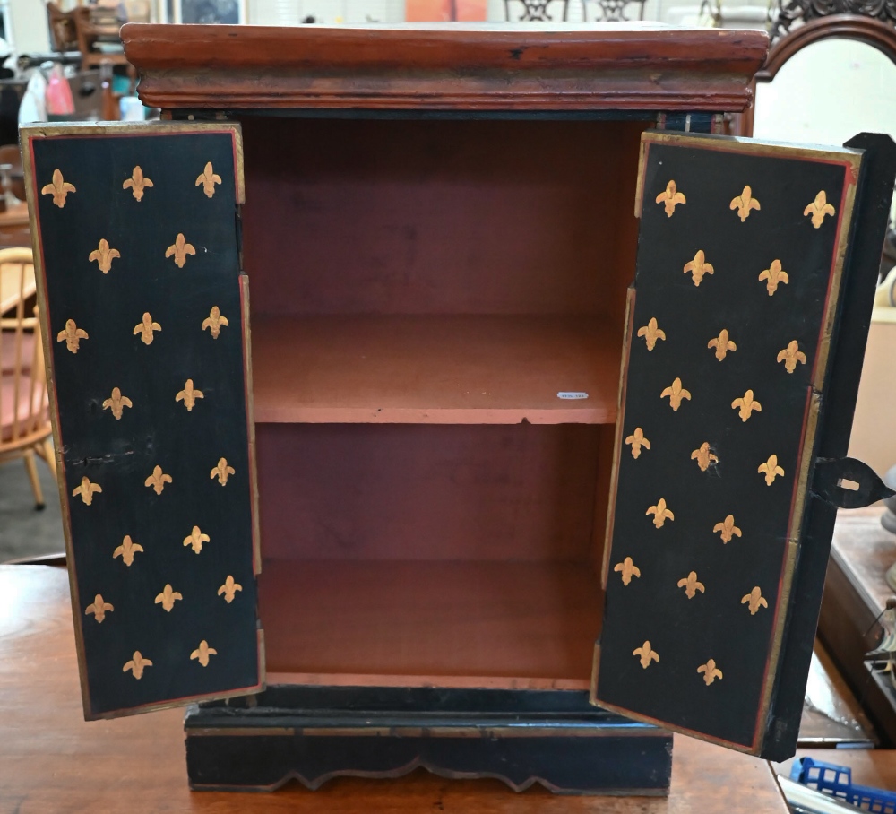 An Asian polychrome painted two door hardwood table cabinet, 42 cm wide x 34 cm deep x 60 cm high - Image 3 of 3