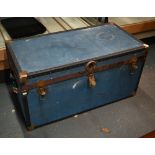 A vintage blue school trunk, a/f