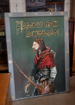 A double-sided hanging pub sign for the Hampshire Bowman, 126 x 95 cm