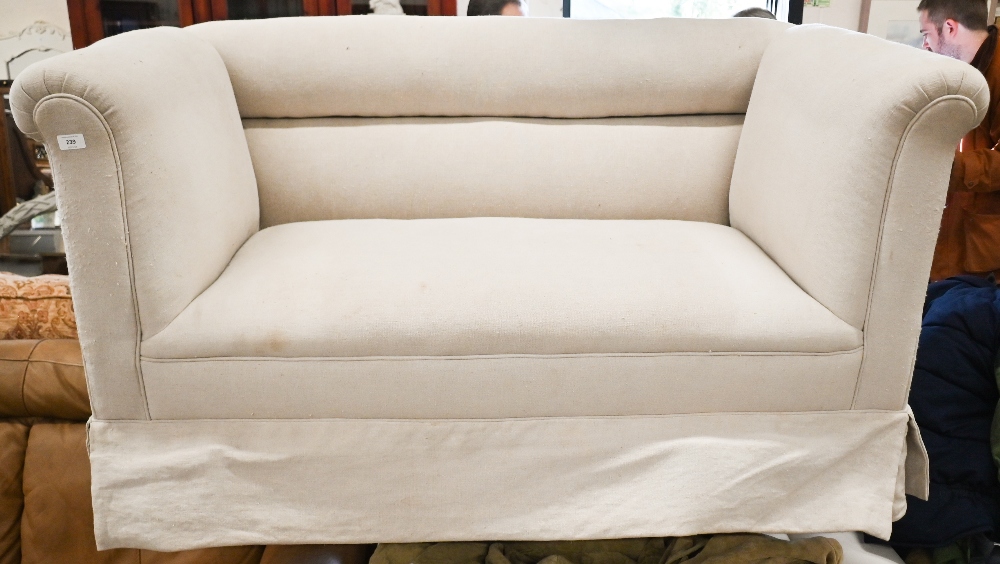 An Edwardian two seater sofa on tapering square supports and casters, cream linen fabric, 150 cm - Image 2 of 3